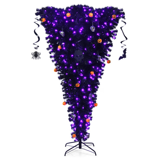 Infans 7ft Upside Down Christmas Halloween Tree Black w/400 Purple LED Lights