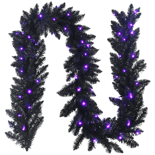 Infans 9ft Pre-lit Christmas Halloween Garland Black w/ 50 Purple LED Lights