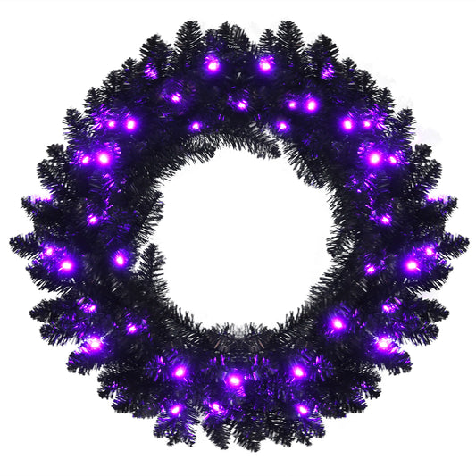 Infans 24inch Pre-lit Christmas Halloween Wreath Black w/ 35 Purple LED Lights