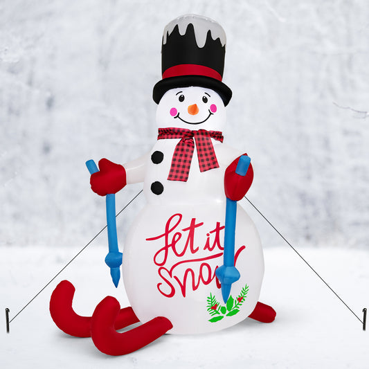 Infans 6FT Inflatable Christmas Skiing Snowman Blow up Party Decoration w/ LED Lights