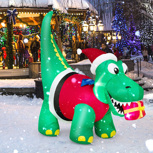 Infans 6FT Inflatable Christmas Dinosaur w/ LED Lights Gift Box & Blower Party Yard