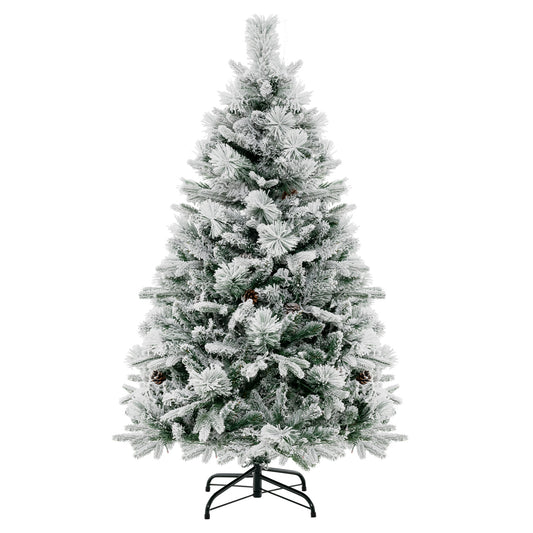 Infans 4.5 FT Pre-Lit Snow Flocked Christmas Tree Hinged Xmas Tree W/8 Modes 160 Lights