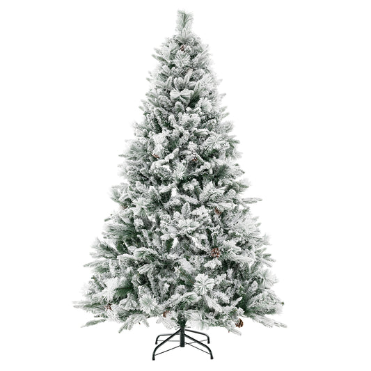 Infans 6 FT Pre-Lit Snow Flocked Christmas Tree Hinged Xmas Tree W/ 8 Modes 240 Lights