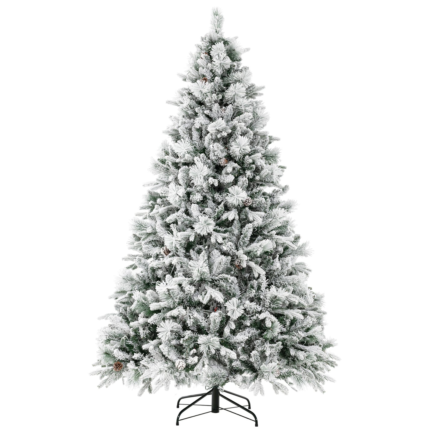 Infans 7 FT Pre-Lit Snow Flocked Christmas Tree Hinged Xmas Tree W/ 8 Modes 320 Lights