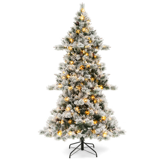 Infans 7 FT Flocked Christmas Tree Hinged Xmas Decoration w/ 420 LED Lights & 1057 Tips