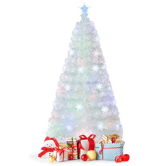 Infans 5 FT Pre-Lit Fiber Optic Christmas Tree Decor Multi-Color Snowflake LED Lights