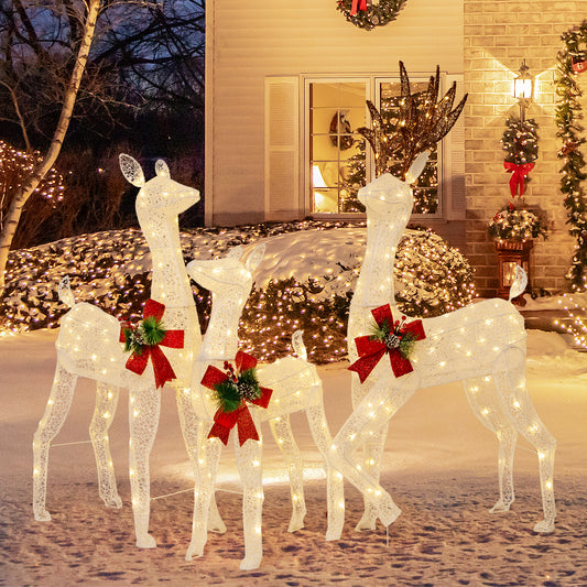 Infans 3 PCS Pre-lit Christmas Reindeer Family 3D Lighted Glitter Deer Xmas Decoration