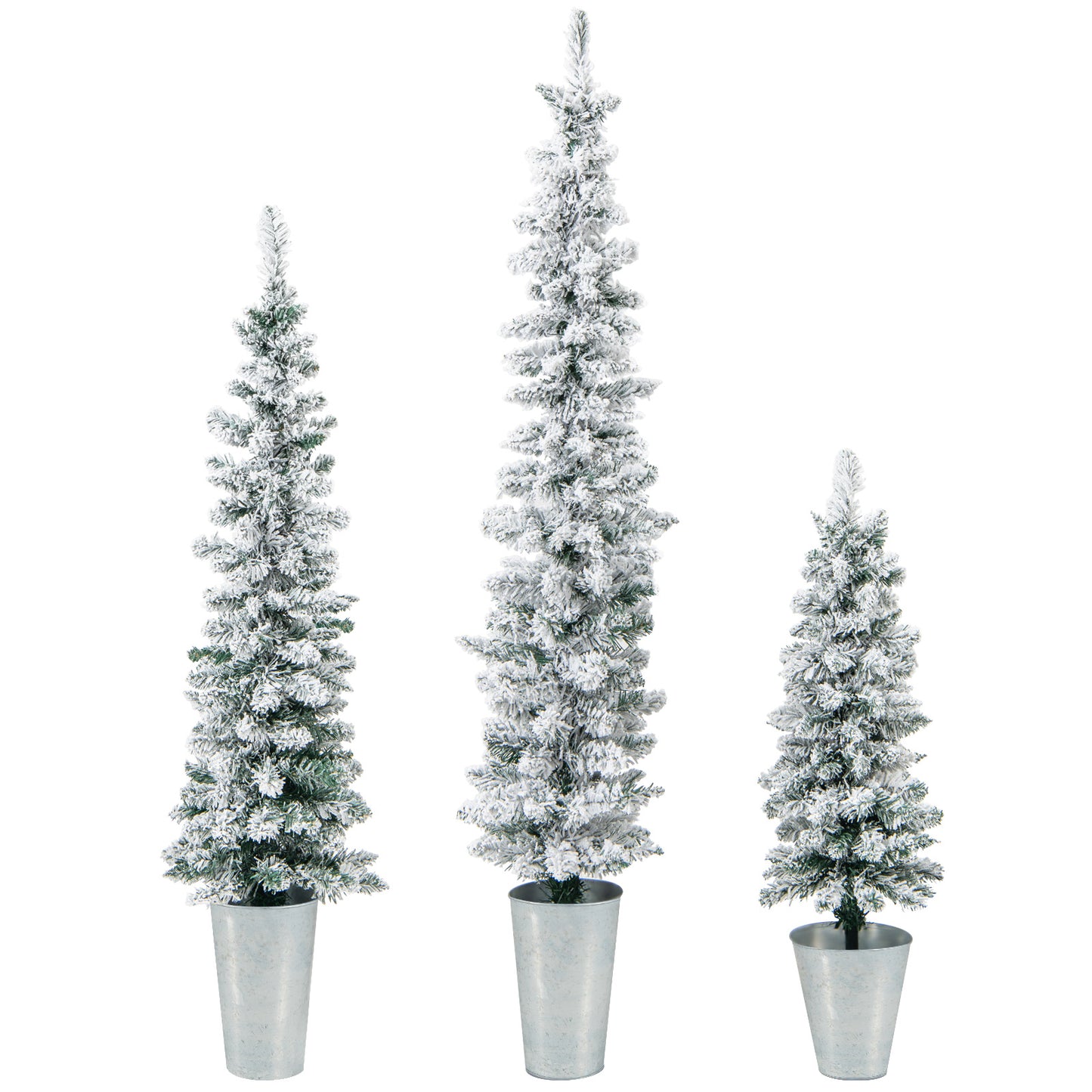 Infans Potted Artificial Christmas Tree Set of 3 3/4/5 FT Snow-Flocked Slim Faux Trees