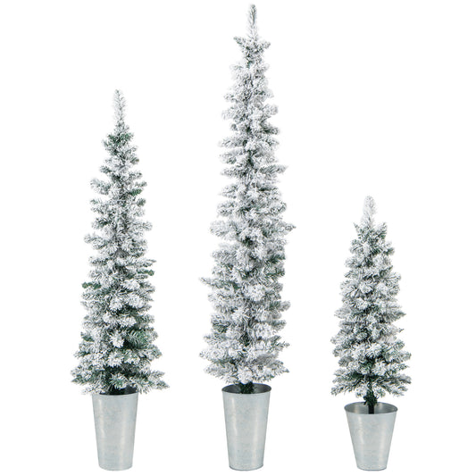 Infans Potted Artificial Christmas Tree Set of 3 3/4/5 FT Snow-Flocked Slim Faux Trees