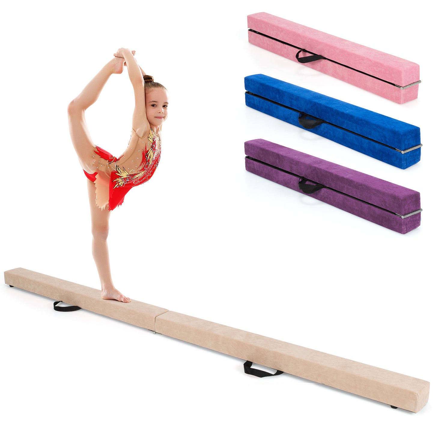 Infans 7FT Folding Gymnastic Beam Portable Floor Balance Beam w/Handles for GymnastsBrown