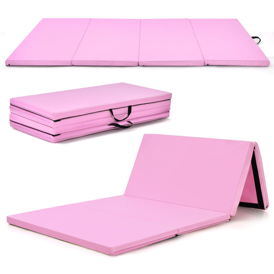 Infans 4'x8'x2 inch Gymnastics Mat Thick Folding Panel Aerobics Exercise Gym Fitness Pink