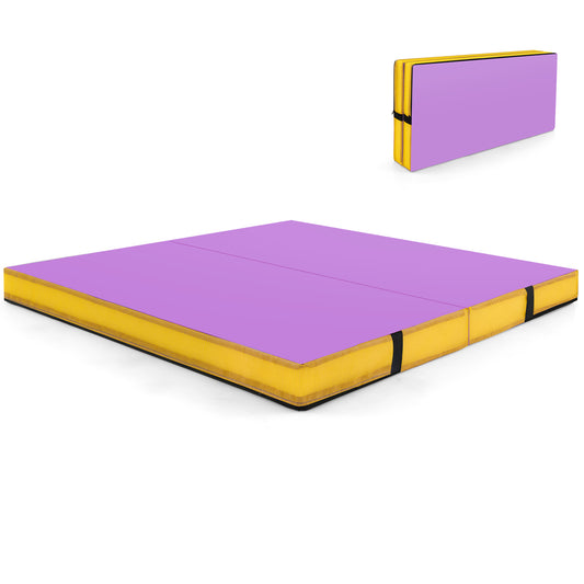 Infans 4'x4'x4 inch Bi-Folding Gymnastic Tumbling Mat W/Handles Home Gym Yoga MMA Purple