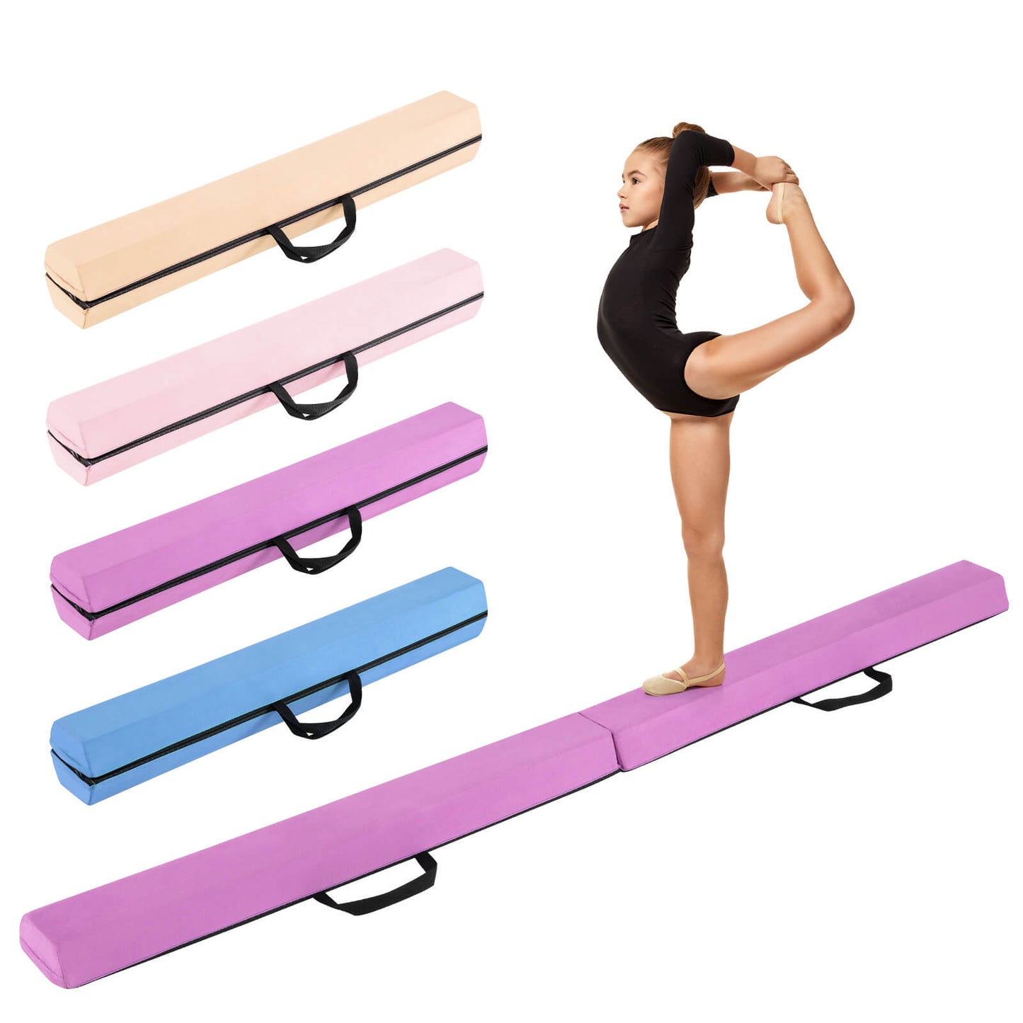 Infans 7 FT Folding Balance Beam Foam Floor Gymnastic Beam w/Carrying Handles Purple