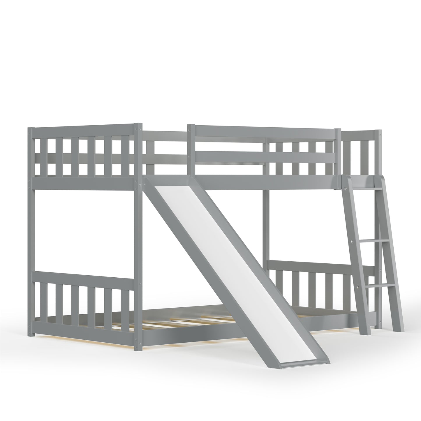 Infans Twin over Twin Bunk Wooden Low Bed with Slide Ladder for Kids Grey