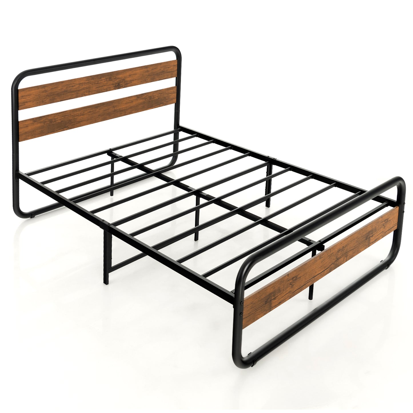 Infans Full Metal Bed Frame Arc Platform Headboard Footboard Mattress Foundation Black