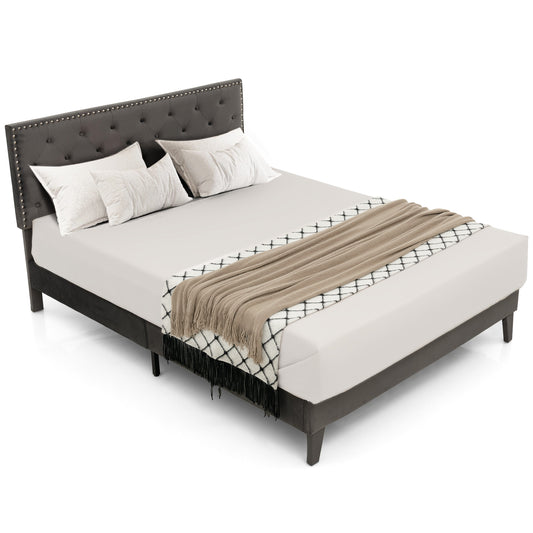 Infans Queen Bed Frame Upholstered Platform Bed w/ Tufted Headboard Mattress Foundation
