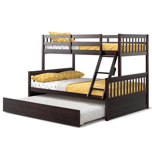 Infans Twin Over Full Bunk Bed with Twin Trundle Convertible Platform Bed Espresso