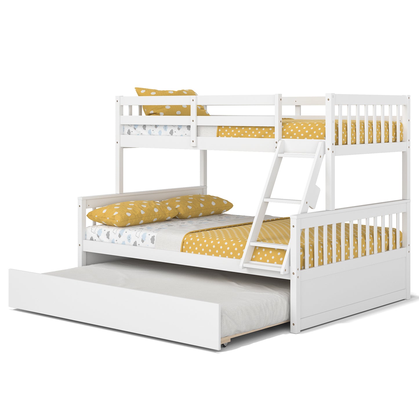 Infans Twin Over Full Bunk Bed with Twin Trundle Convertible Platform Bed White