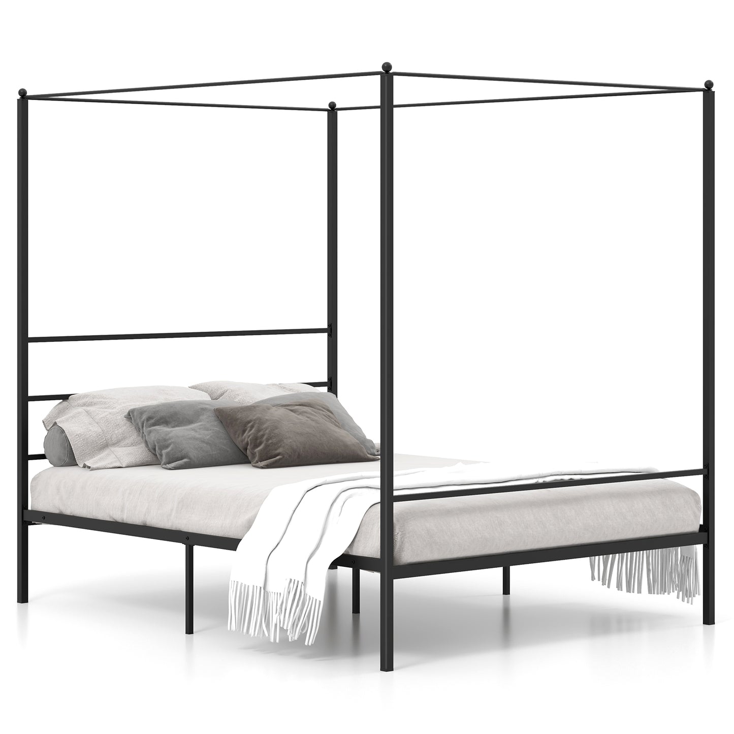 Infans Queen Metal Canopy Platform Bed Frame Mattress Foundation w/ Slat Support