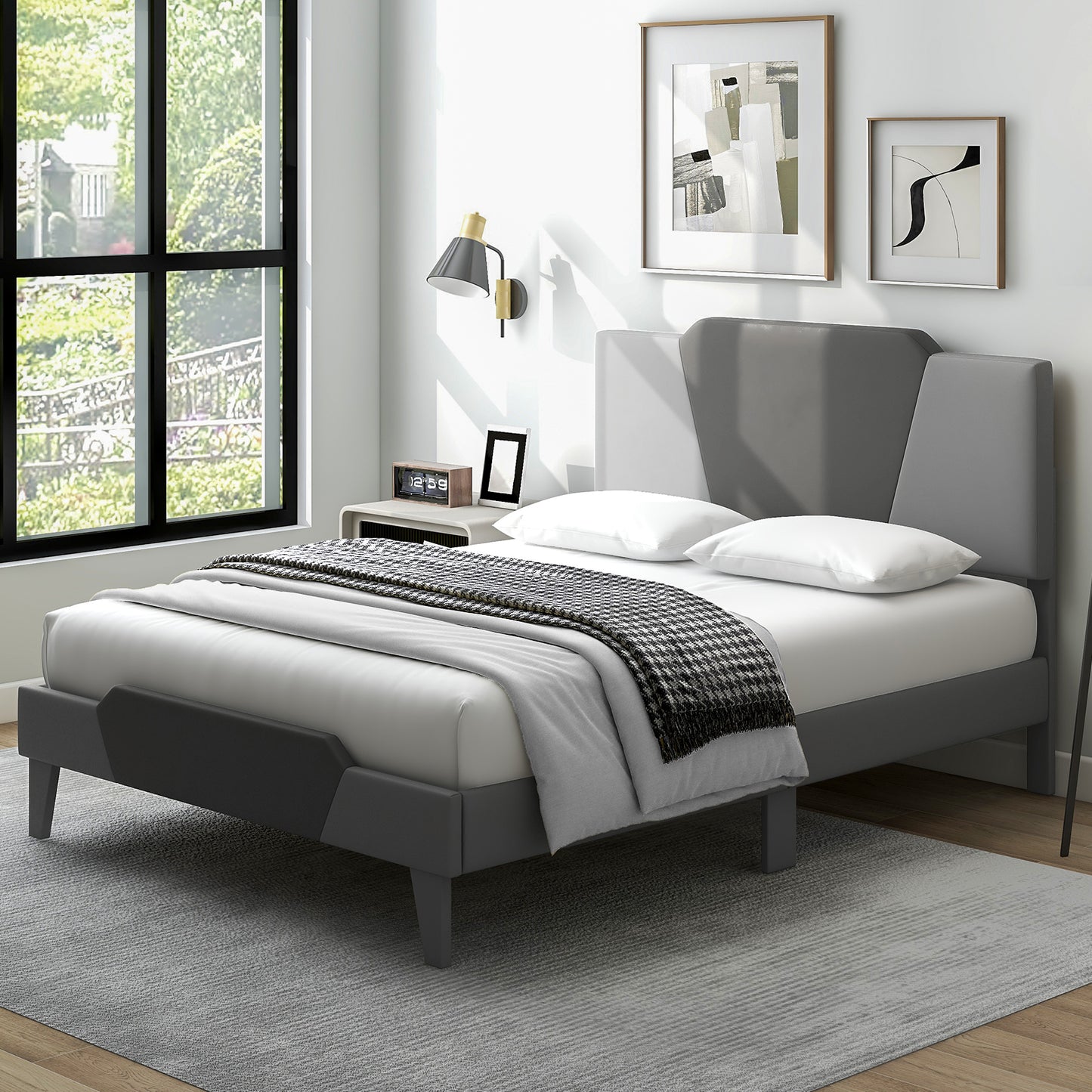 Infans Full Size Upholstered Platform Bed Frame Velvet Headboard Mattress Foundation