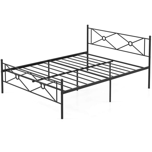 Infans Queen Size Metal Platform Bed Frame w/ Headboard Mattress Foundation Black