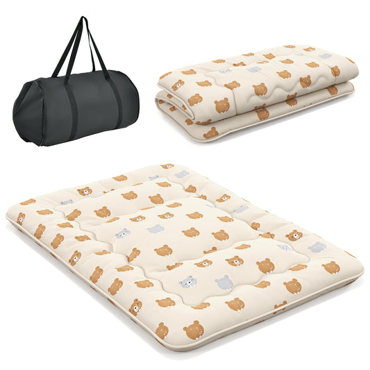 Infans Full Futon Mattress Japanese Floor Pad Washable Cover Carry Bag Brown Bear