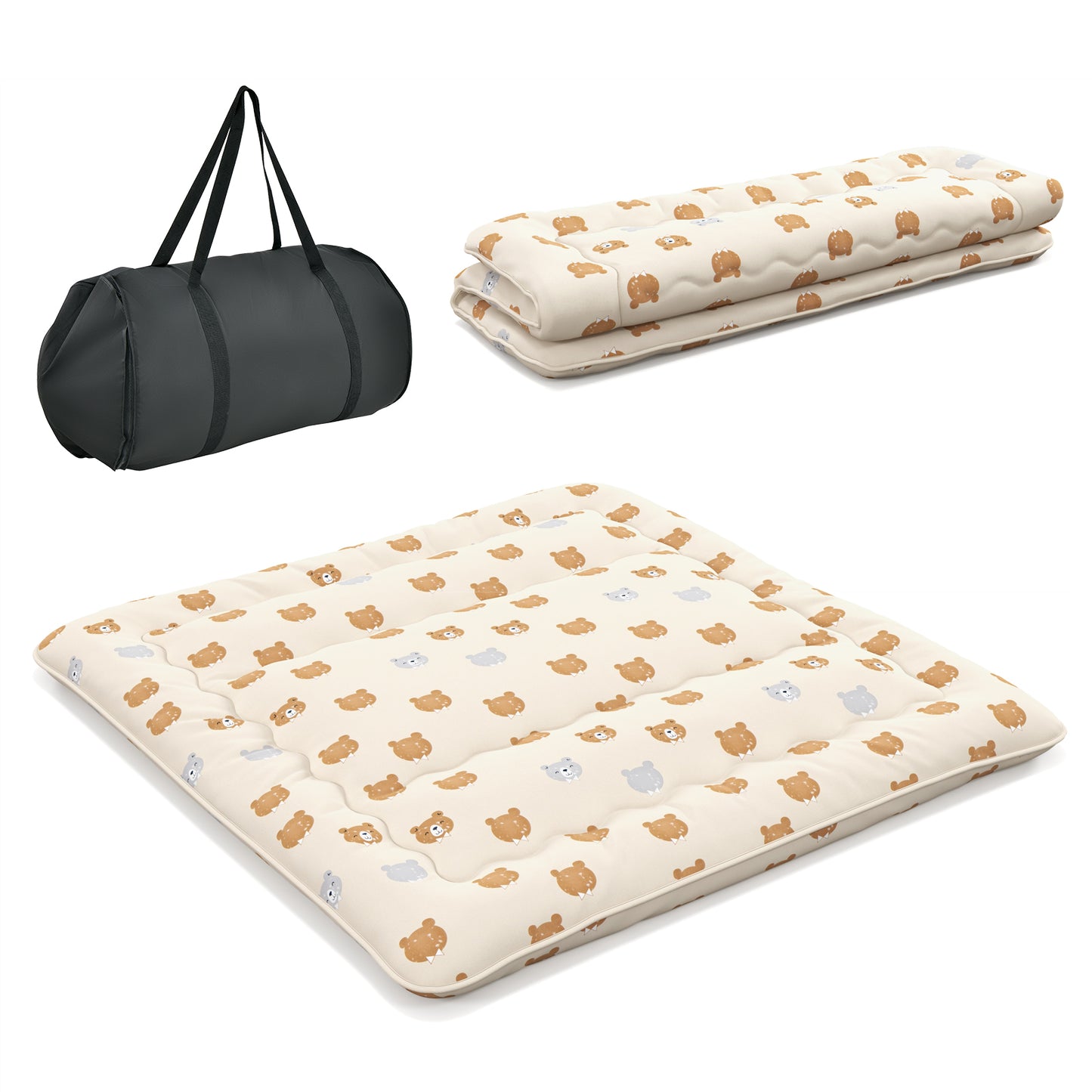 Infans King Futon Mattress Japanese Floor Pad Washable Cover Carry Bag Brown Bear