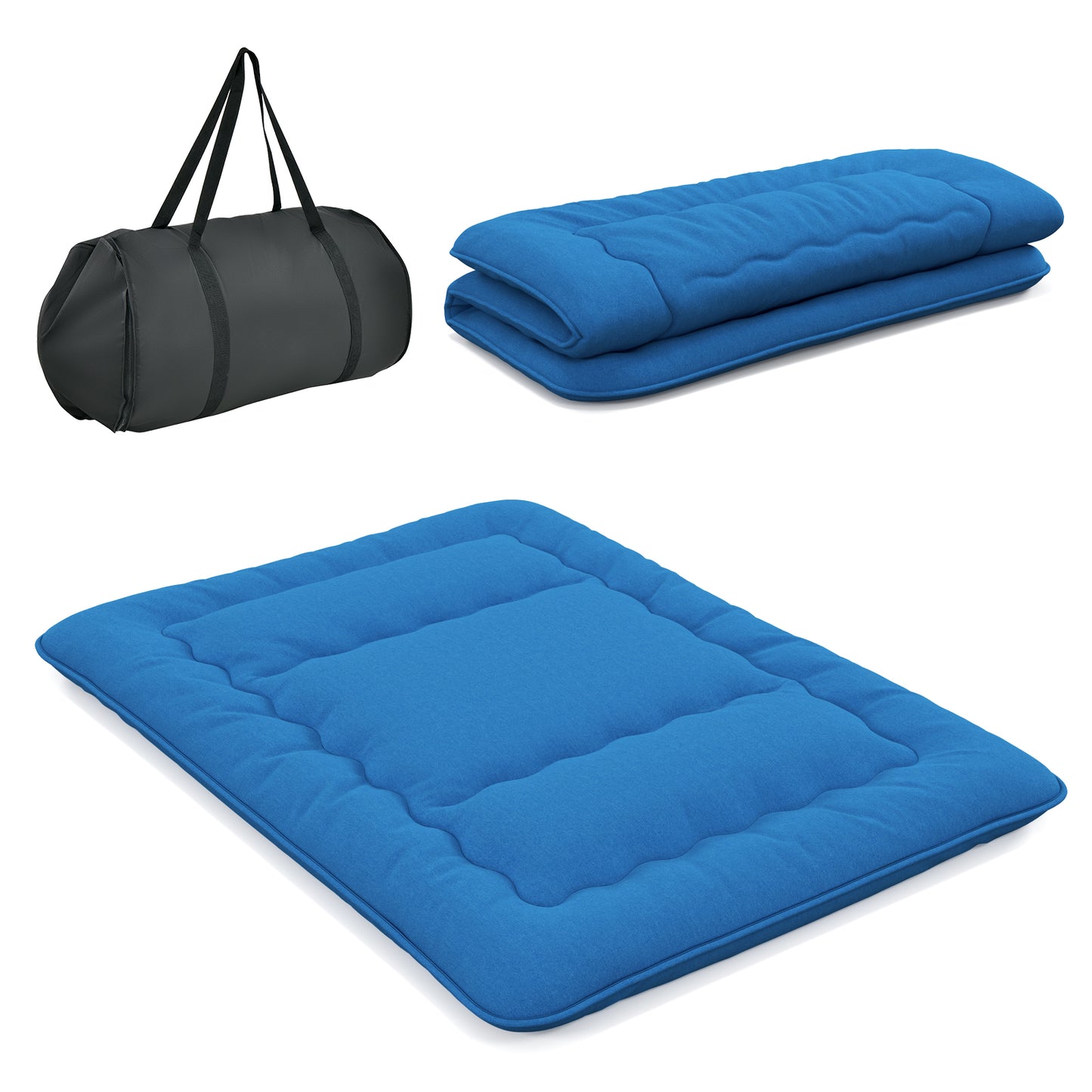Infans Queen Futon Mattress Japanese Floor Sleeping Pad Washable Cover Carry Bag Blue