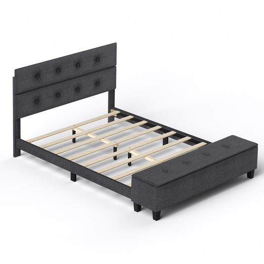 Infans Full Upholstered Bed Frame with Ottoman Storage Linen Button Tufted Headboard