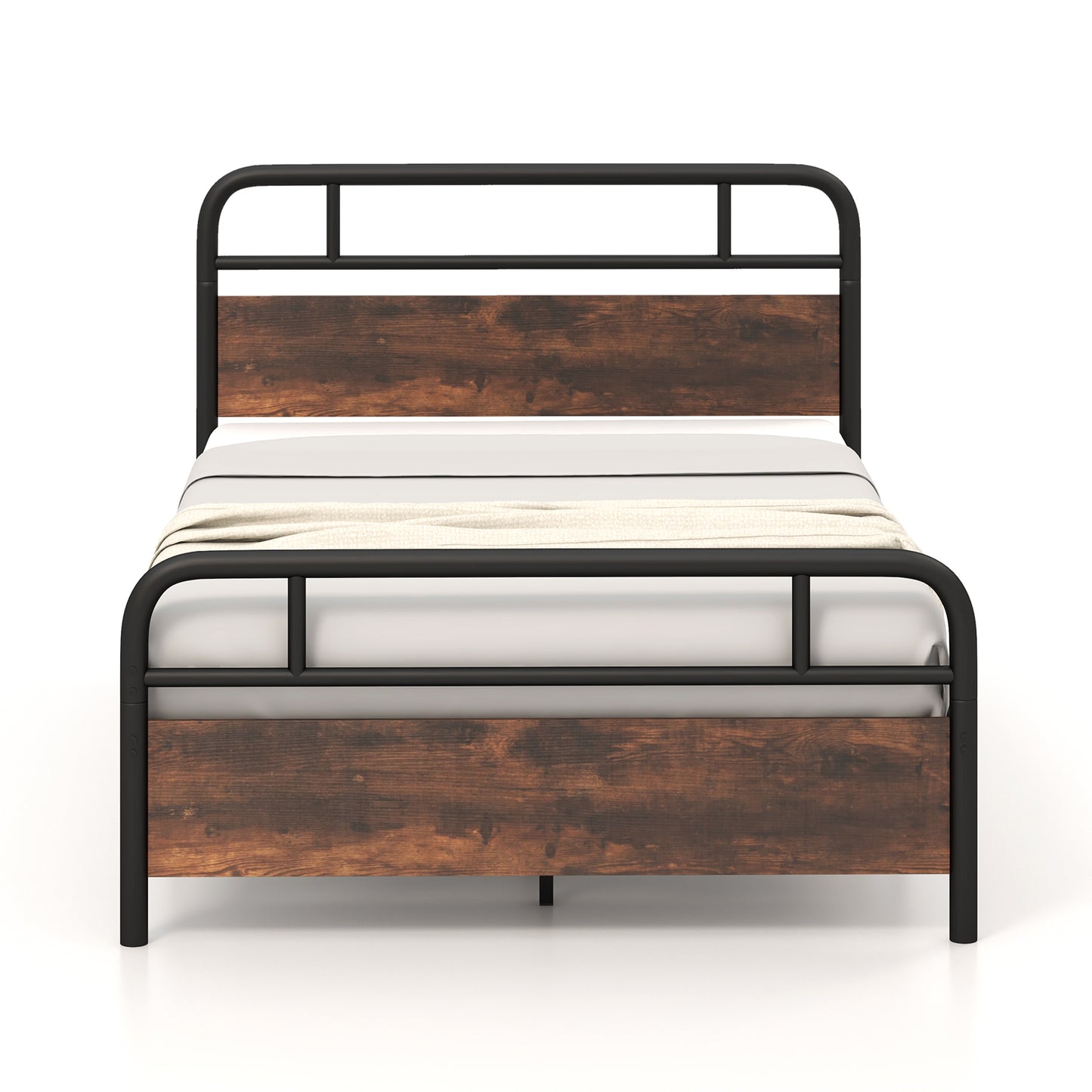 Infans Full Size Metal Platform Bed Frame Industrial Headboard Mattress Foundation