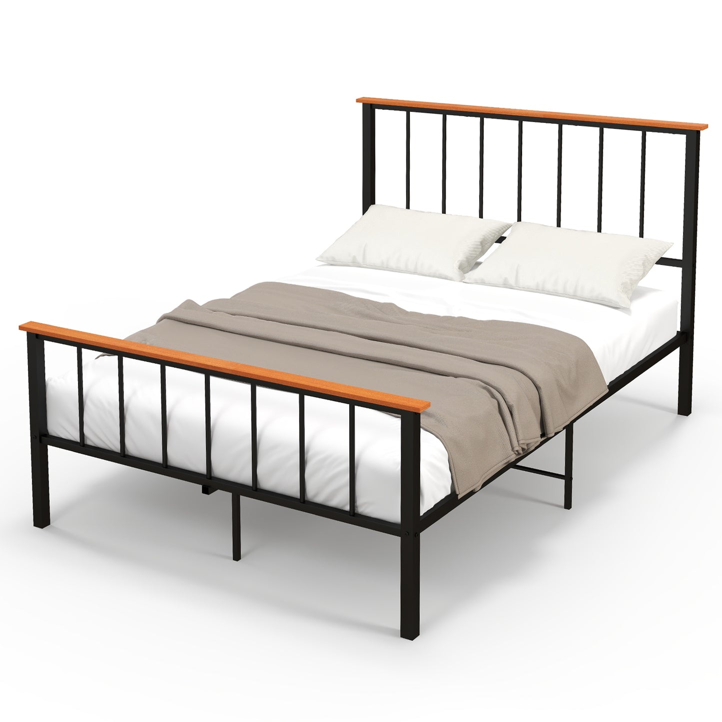Infans Full Size Metal Platform Bed Frame Mattress Foundation with Headboard Industrial