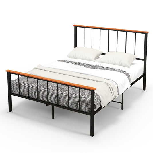 Infans Queen Metal Platform Bed Frame Mattress Foundation with Headboard Industrial