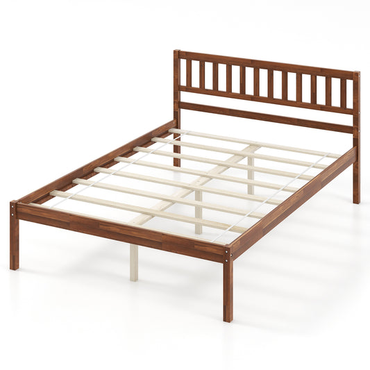 Infans Full Platform Bed with Headboard Solid Wood Leg Mattress Foundation Walnut