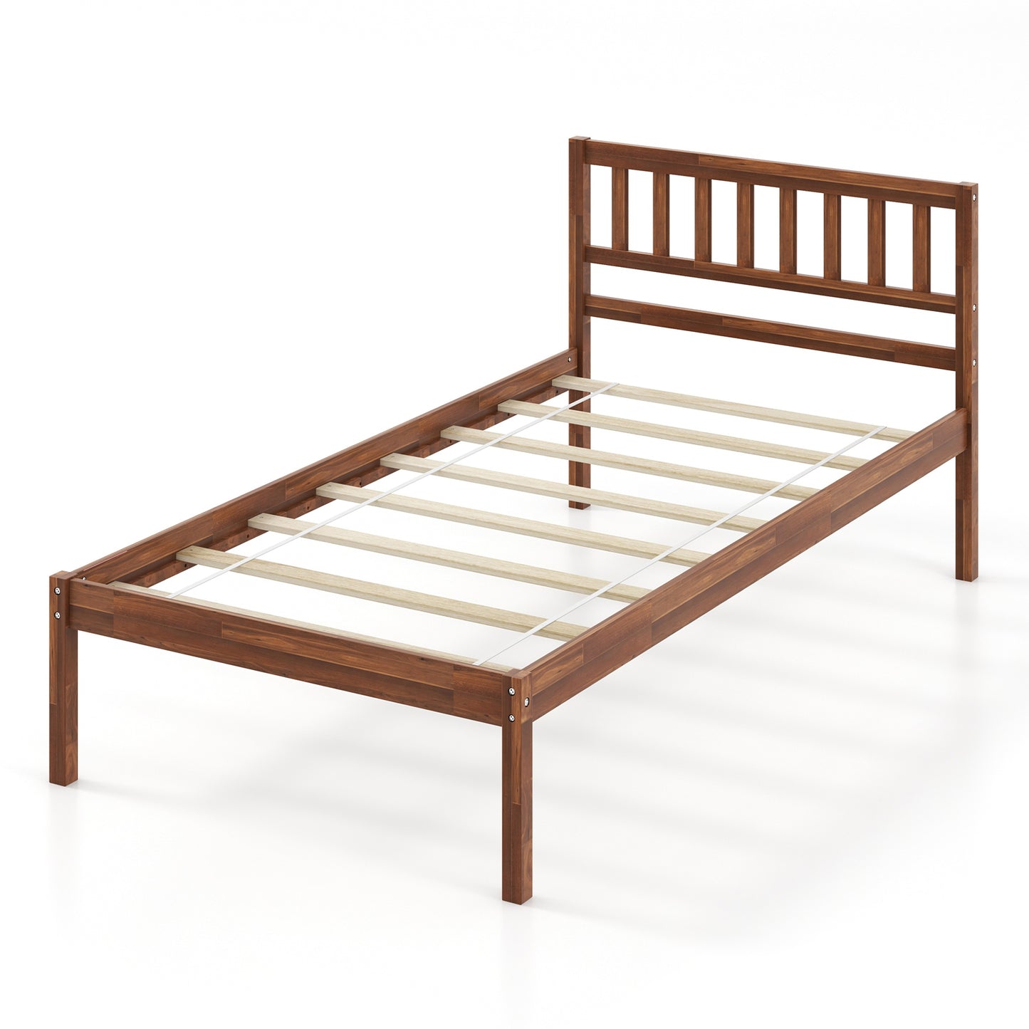 Infans Twin Platform Bed with Headboard Solid Wood Leg Mattress Foundation Walnut