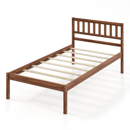 Infans Twin Platform Bed with Headboard Solid Wood Leg Mattress Foundation Walnut