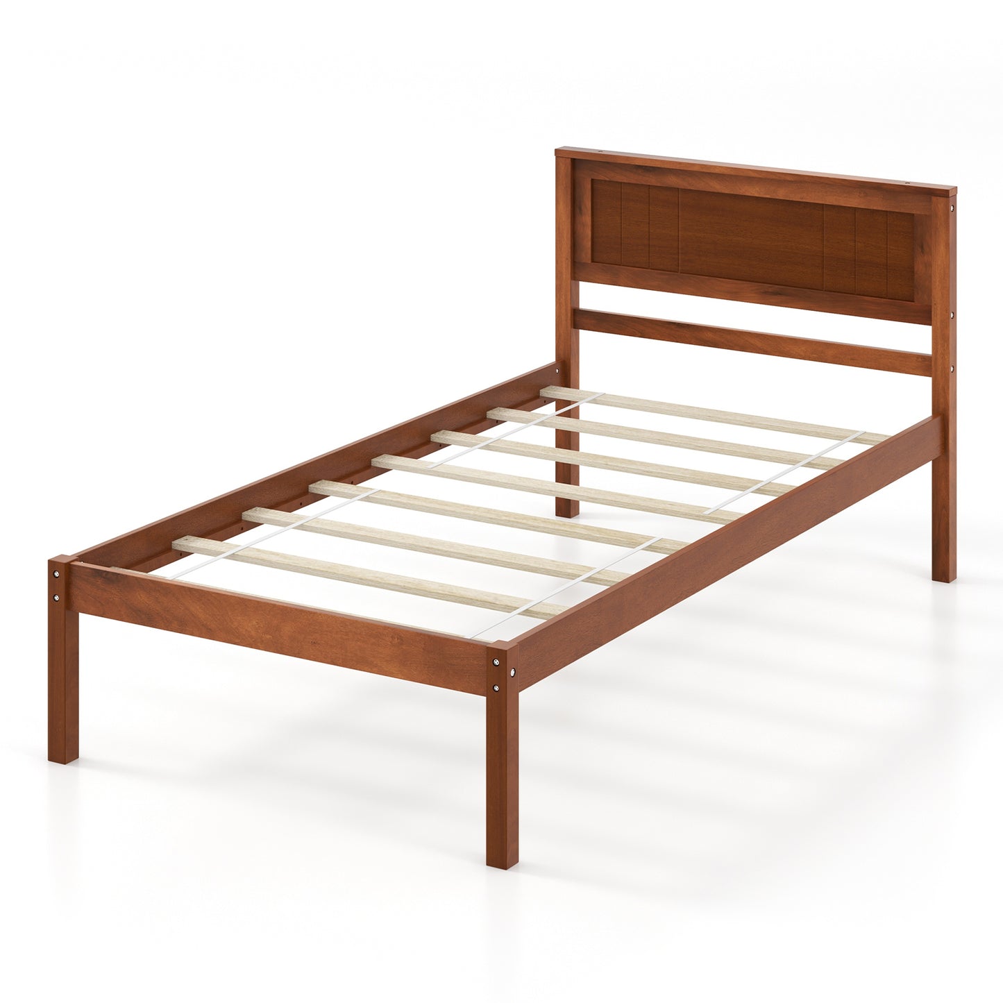 Infans Twin Size Wooden Platform Bed Frame with Headboard Mattress Foundation Walnut