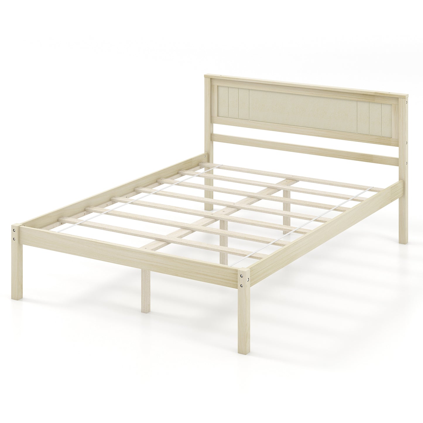 Infans Full Size Wooden Platform Bed Frame with Headboard Mattress Foundation Natural