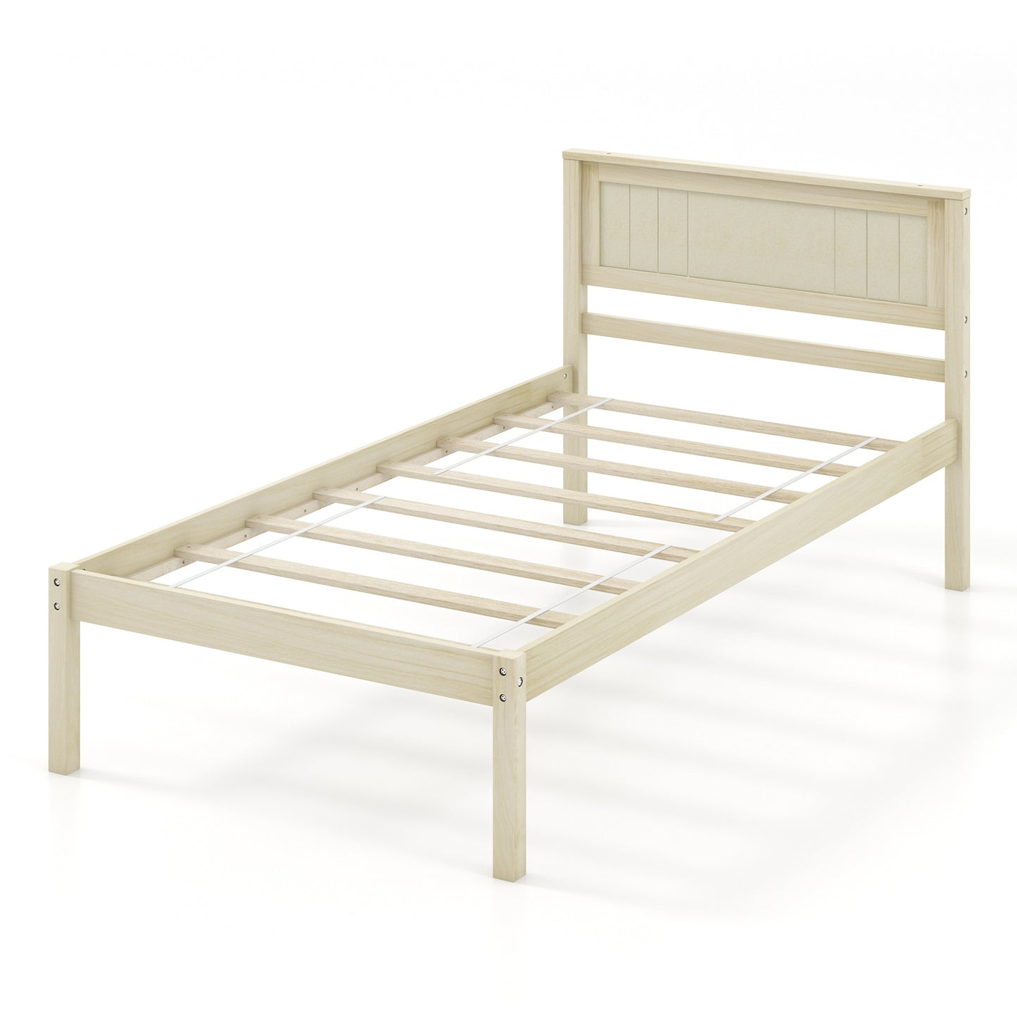 Infans Twin Size Wooden Platform Bed Frame with Headboard Mattress Foundation Natural