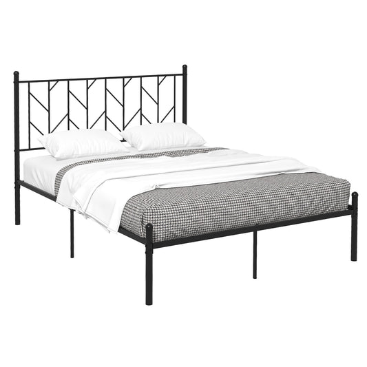 Infans Full Size Metal Platform Bed Frame Vintage Headboard Mattress Foundation Black