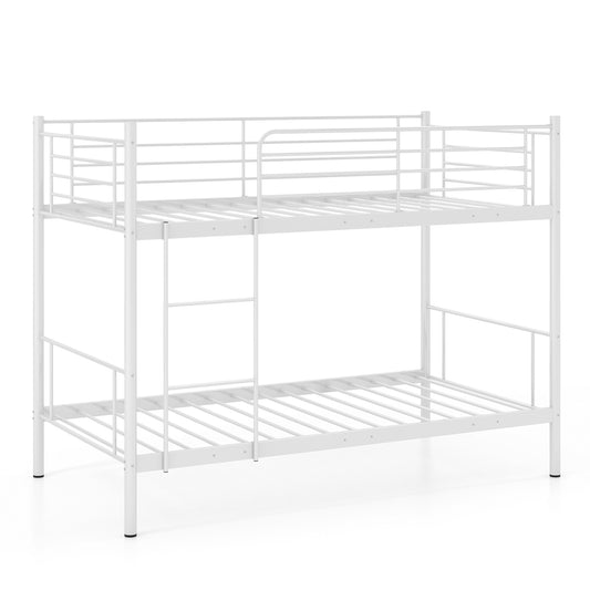 Infans Metal Twin Over Twin Bunk Bed with Built-in Ladder Safety Guardrail White