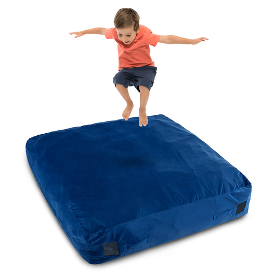 Infans 57inch x 57inch Crash Pad Sensory Mat w/ Foam Blocks & Washable Velvet Cover Blue