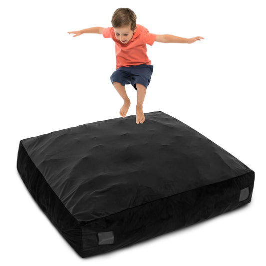 Infans 57inch x 57inch Crash Pad Sensory Mat w/ Foam Blocks & Washable Velvet Cover Black