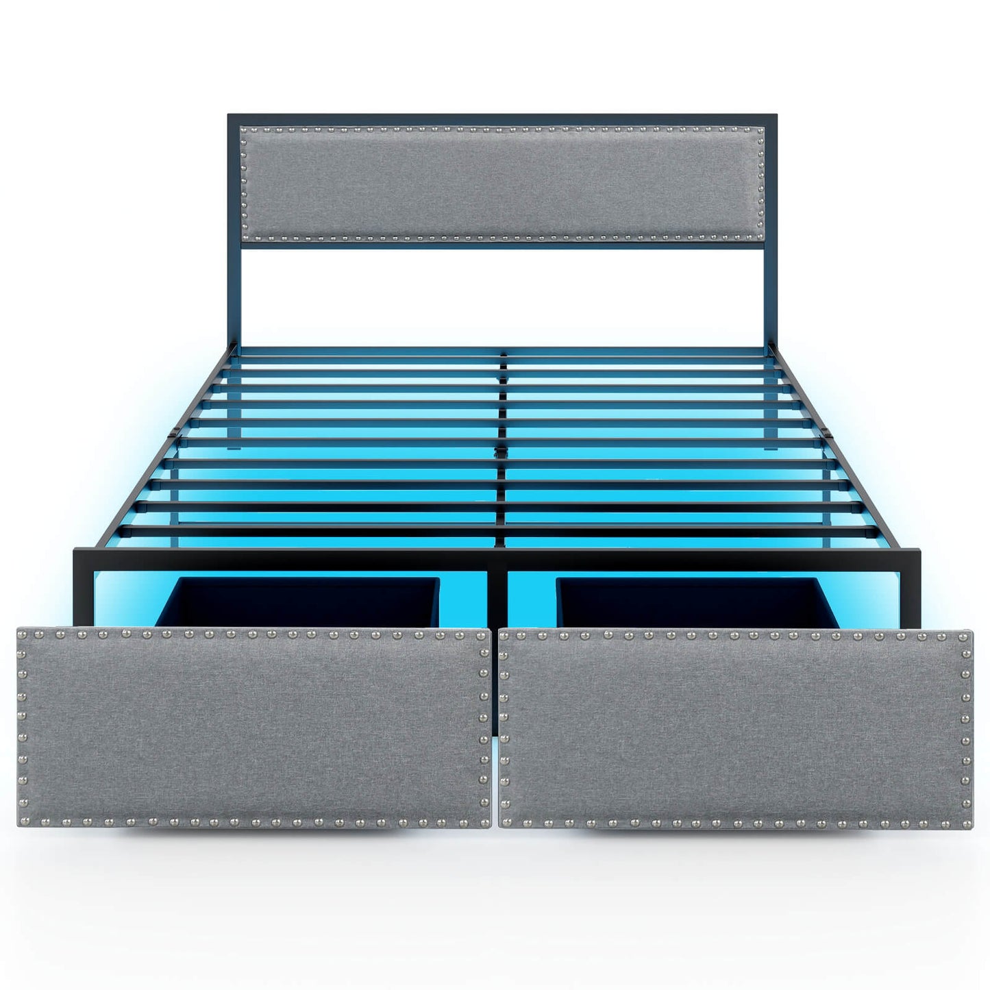 Infans Queen Size Bed Frame with 2 Storage Drawers LED Lights Slats Support Modern