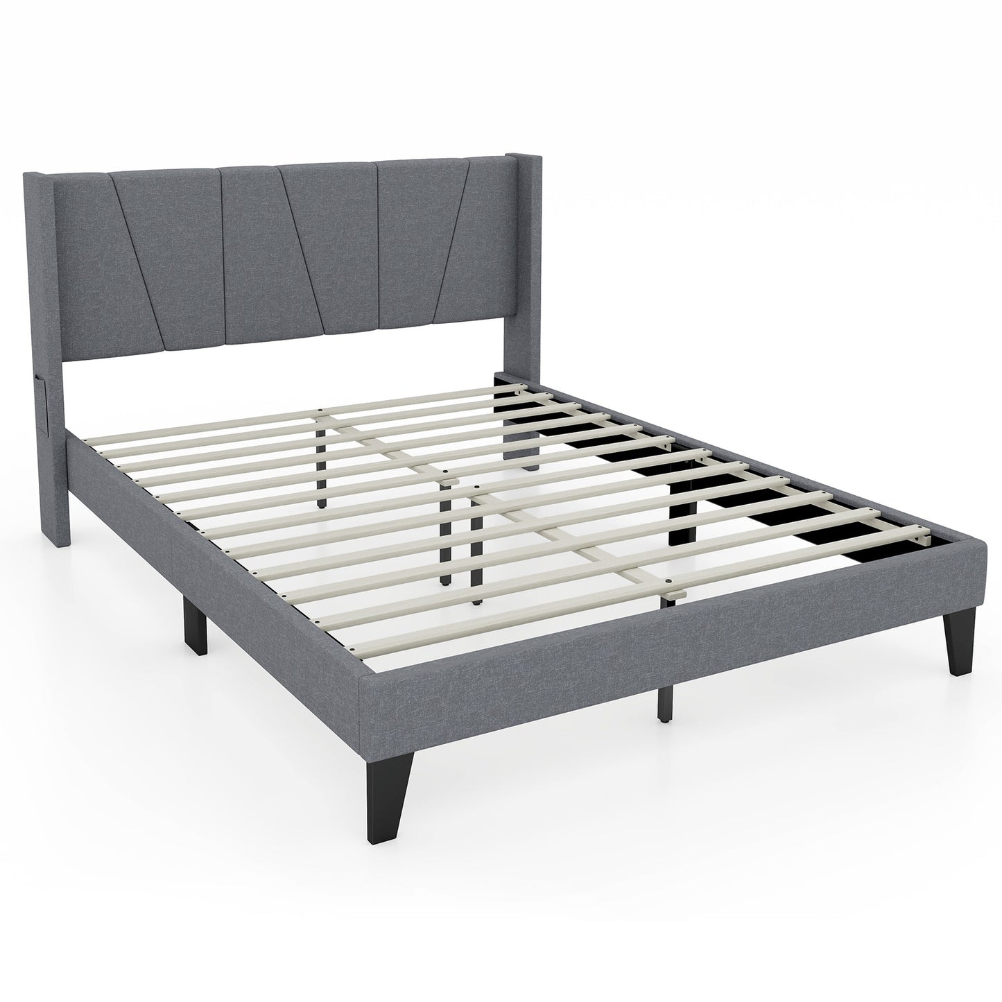 Infans Queen Size Upholstered Bed Frame with Elastic Pockets Mattress Foundation Gray