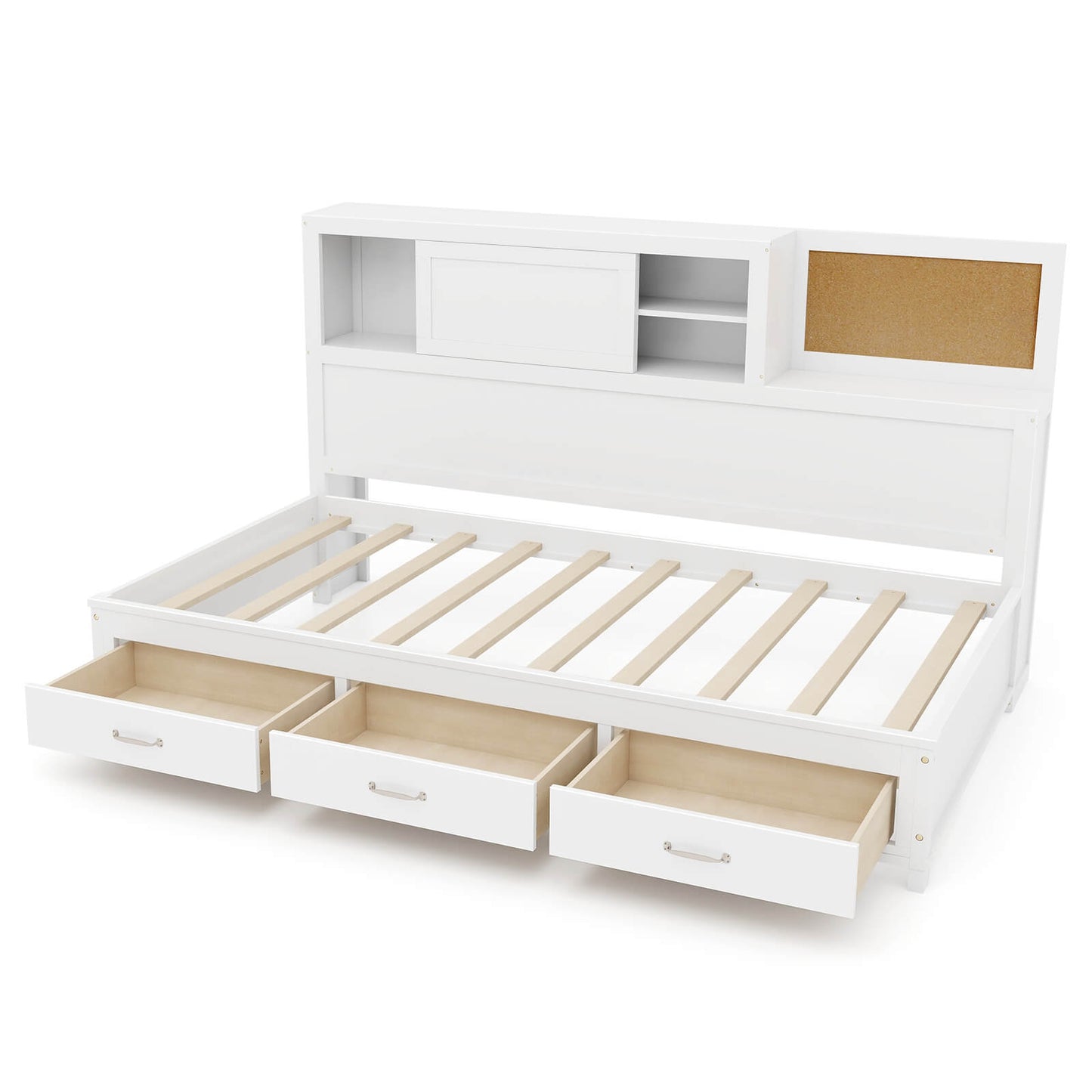 Infans Twin Size Daybed with 3 Drawers Wooden Sofa Bed Frame with Storage Shelves