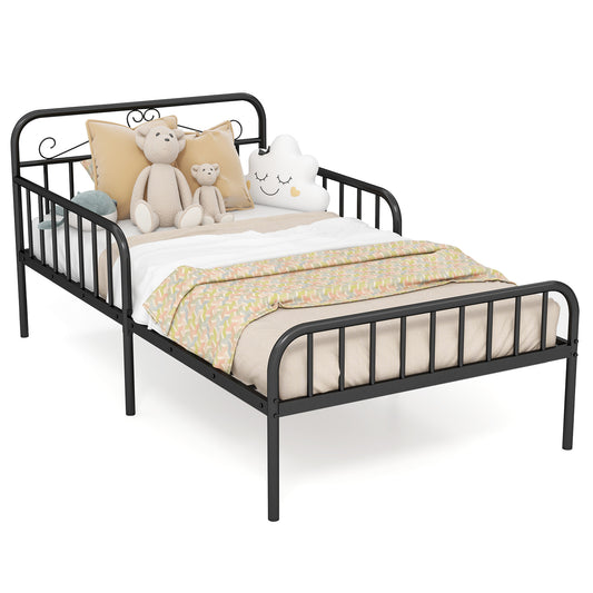 Infans Twin Size Metal Bed Frame Modern Platform Bed with Safety Guardrails HeadboardBlack