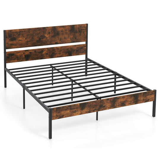 Infans Queen Size Bed Frame w/ Wooden Headboard Under-Bed Storage No Box Spring Needed