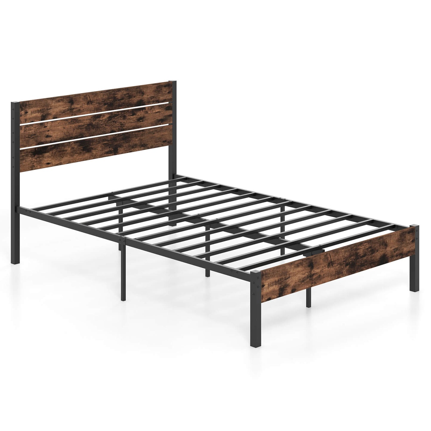 Infans Full Bed Frame with Tall Industrial Headboard Heavy-Duty Metal Slats Support