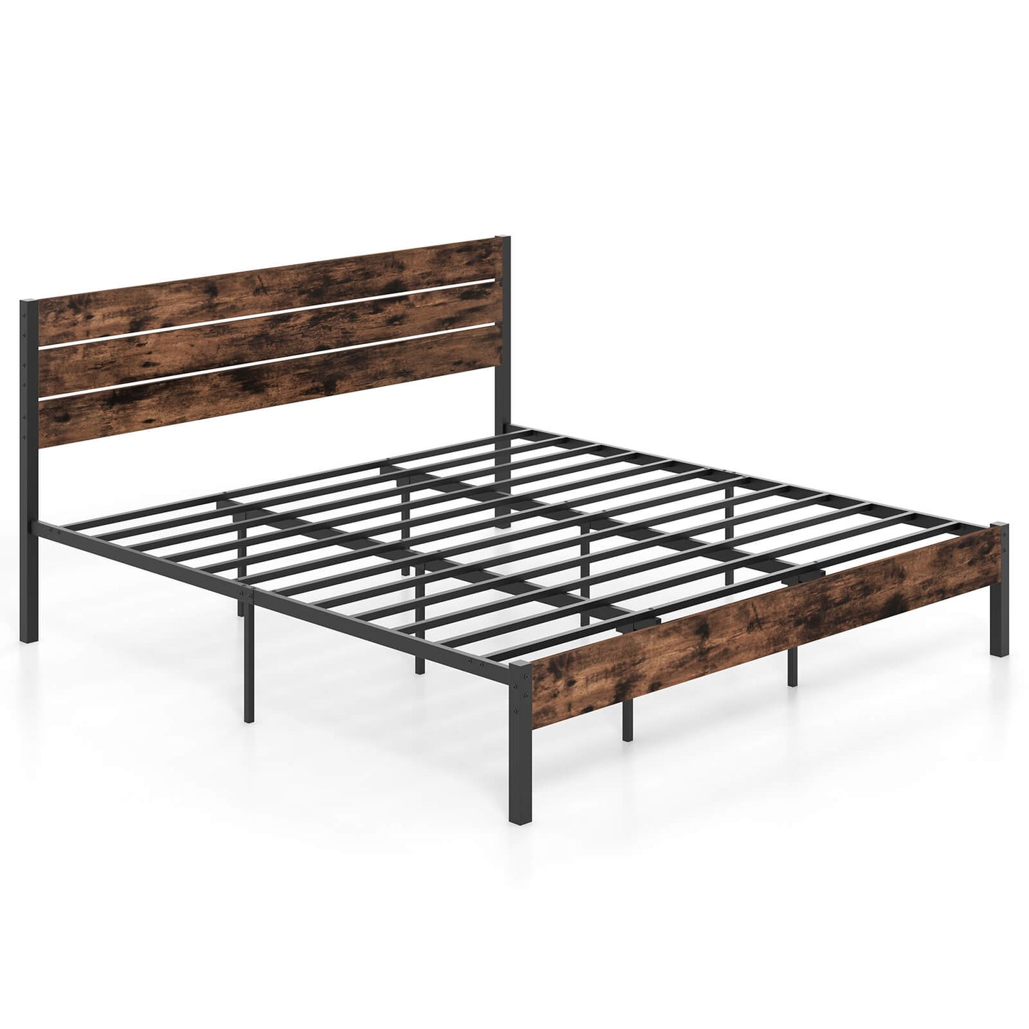 Infans King Bed Frame with Tall Industrial Headboard Heavy-Duty Metal Slats Support
