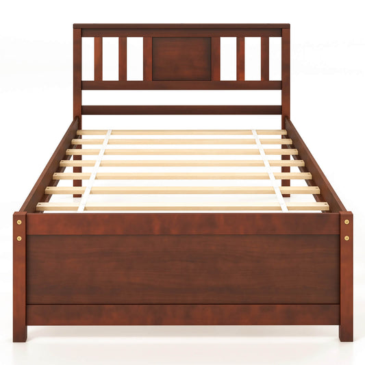 Infans Twin Size Bed Frame with Headboard Wood Slat Support No Box Spring Needed